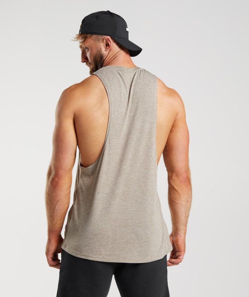 Men's Gymshark Legacy Drop Arm Tanks Grey | CA 07ND83